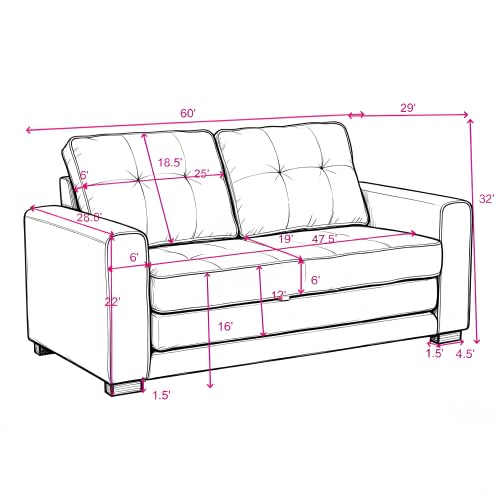 Convertible Sofa Bed Tufted Sleeper Loveseat with Wood Frame G58804