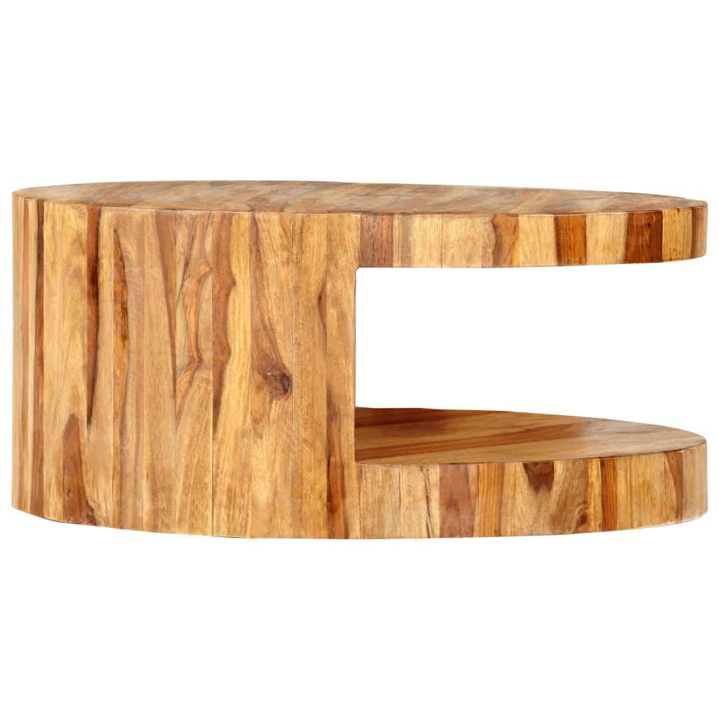 Solid Sheesham Wood Round Coffee Table with Storage Shelf C587