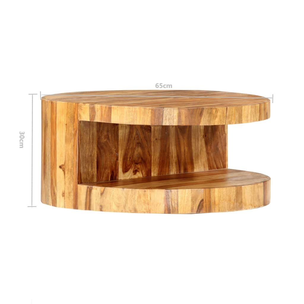 Solid Sheesham Wood Round Coffee Table with Storage Shelf C587