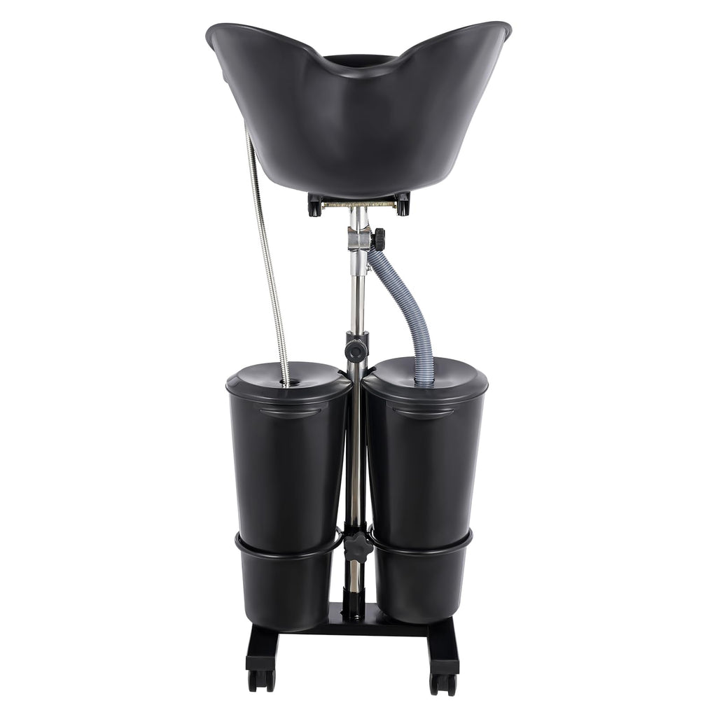Portable Shampoo Bowl with Dual Buckets, Adjustable Height, Electric Pump, Foot Pedal Control, Black J8685