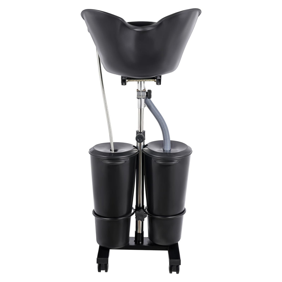 Portable Shampoo Bowl with Dual Buckets, Adjustable Height, Electric Pump, Foot Pedal Control, Black J8685