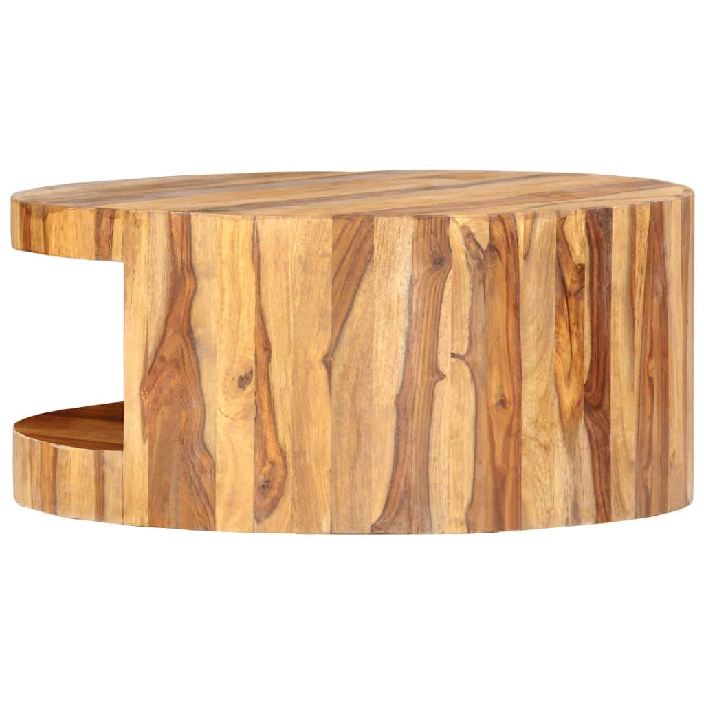 Solid Sheesham Wood Round Coffee Table with Storage Shelf C587