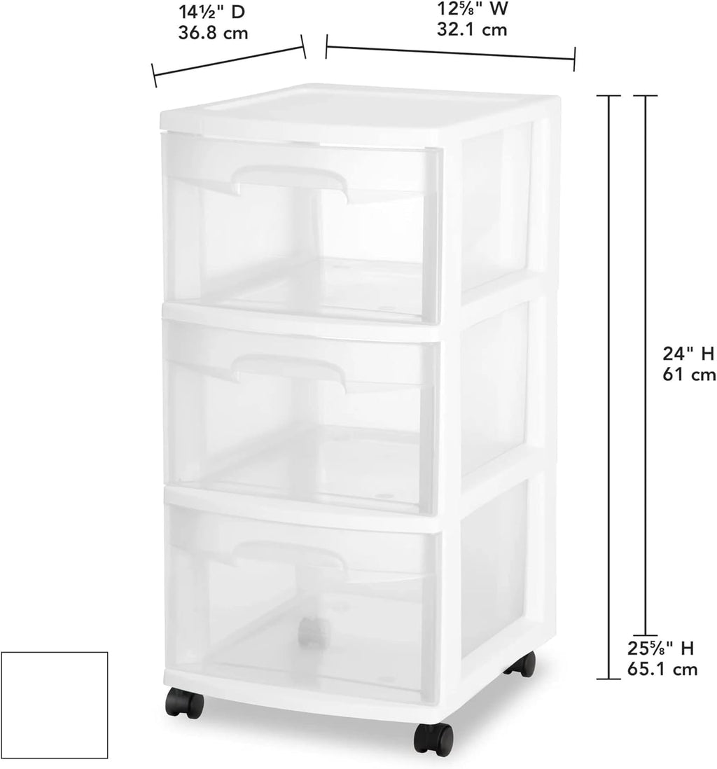 Plastic Storage Drawer Cart with 3 Drawers and Wheels, White K1755