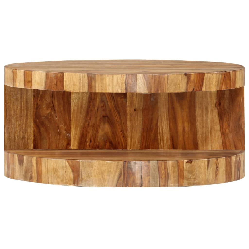 Solid Sheesham Wood Round Coffee Table with Storage Shelf C587