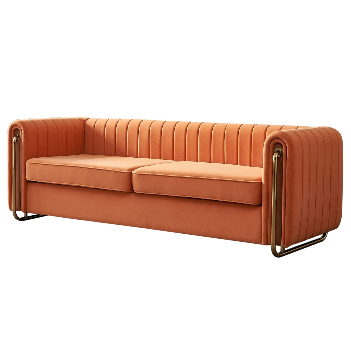 Orange Velvet 3-Seater Sofa with Rolled Arms P864