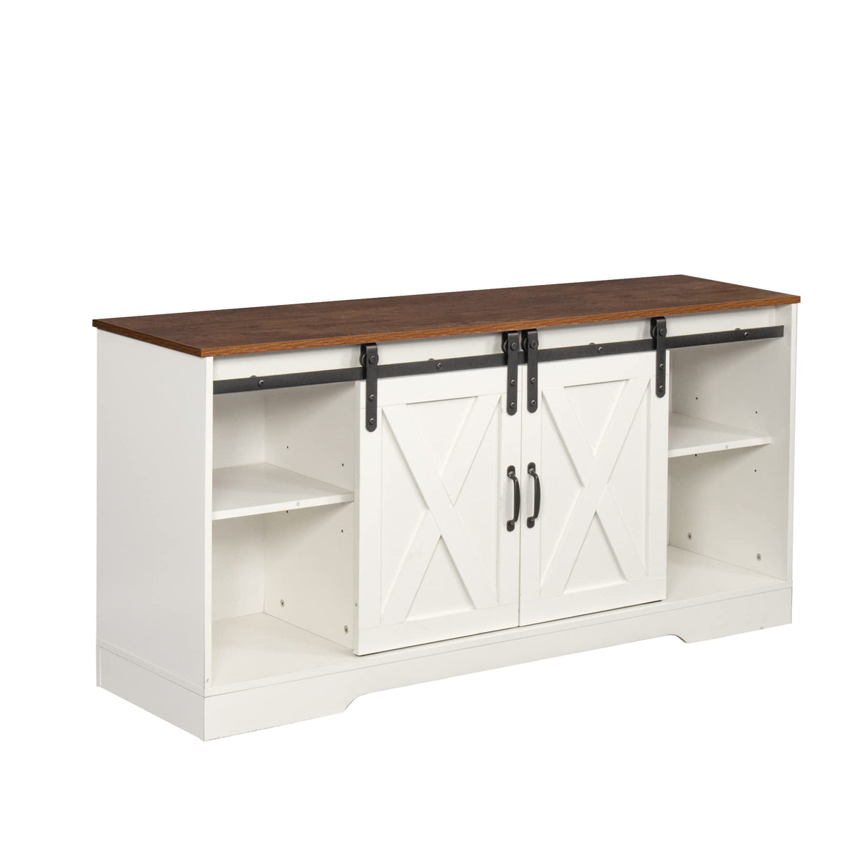Sliding Barn Door Wood TV Stand with Adjustable Shelves G12947