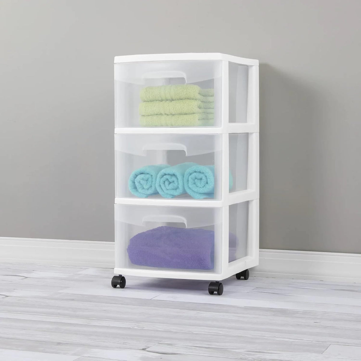 Plastic Storage Drawer Cart with 3 Drawers and Wheels, White K1755