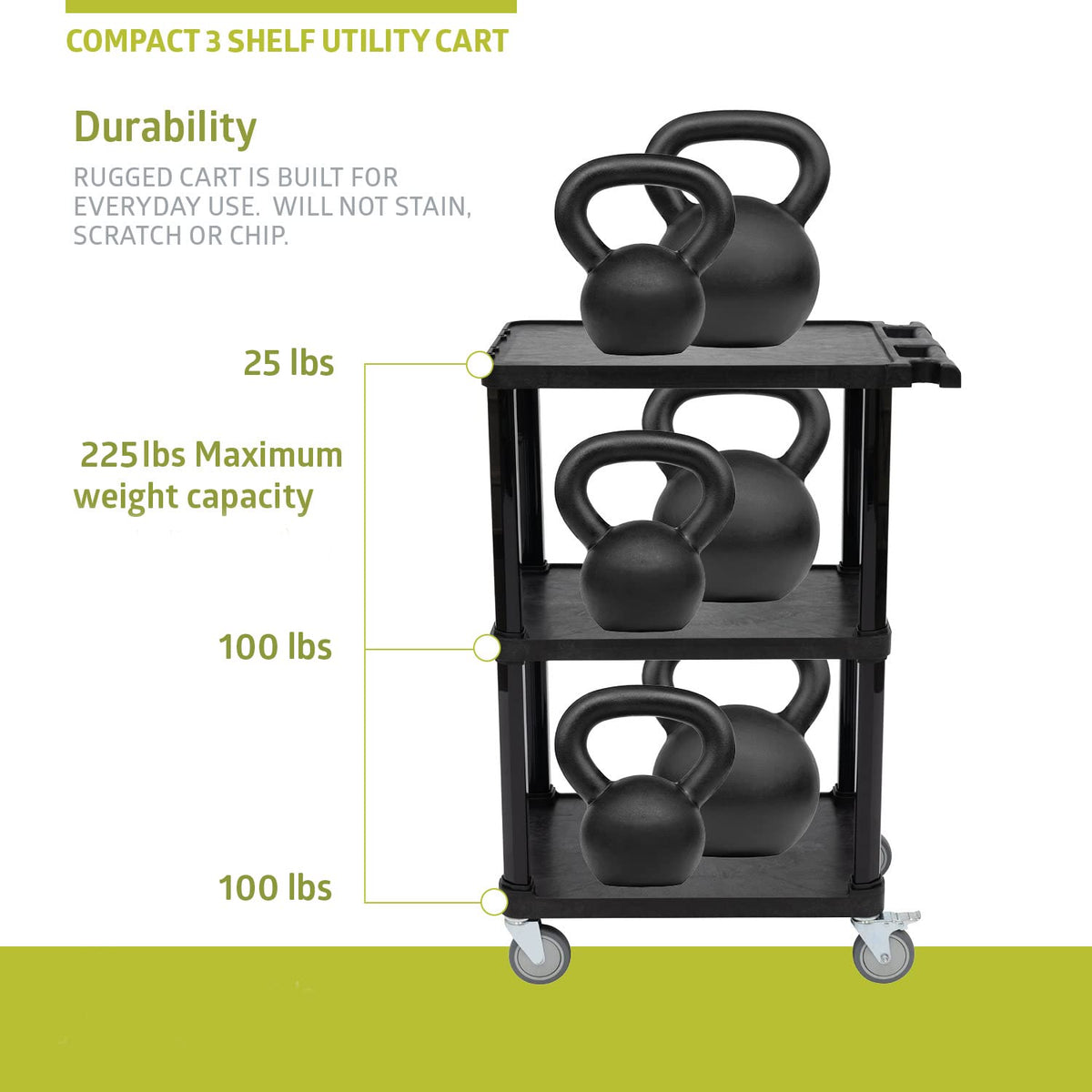 3-Tier Plastic Utility Cart with Lockable Wheels Z161