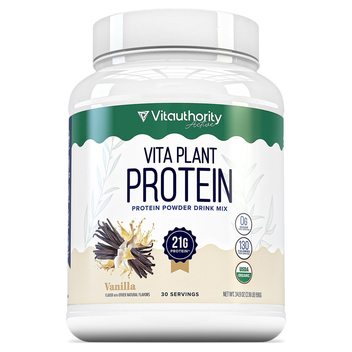 Plant Based Vegan Protein Powder with BCAAs & MCTs, Vanilla, 30 Servings W27772