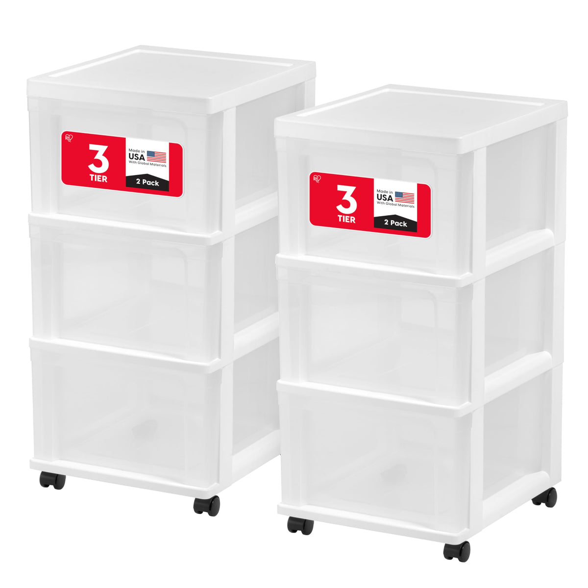3 Drawer White Clear Storage Organizer Rolling Cart I363448