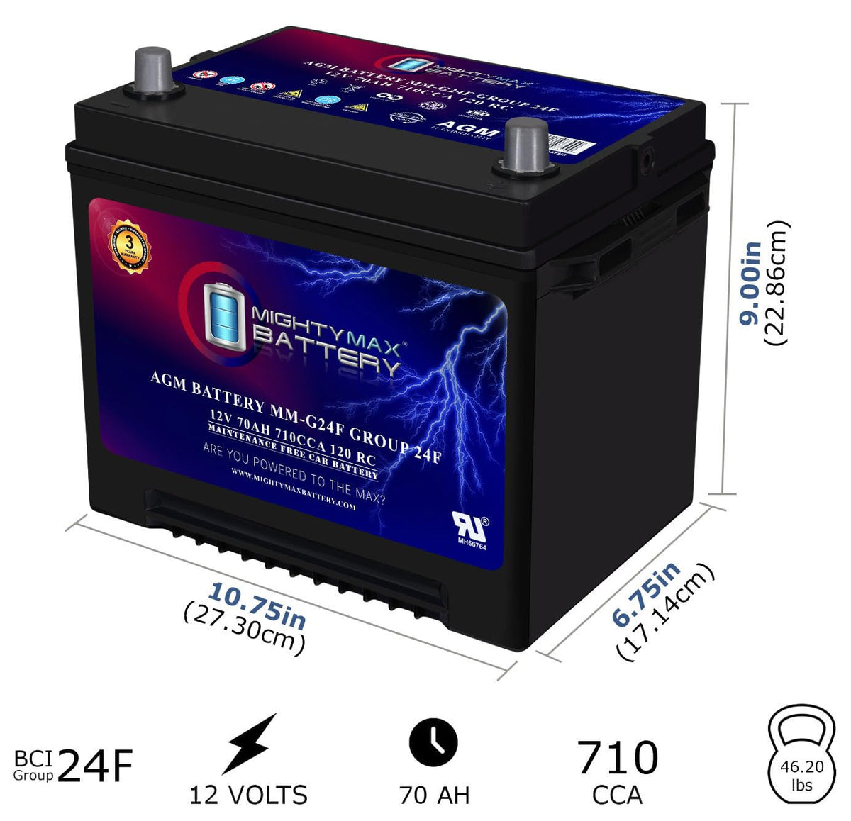 12V 70Ah AGM Replacement Battery R18406