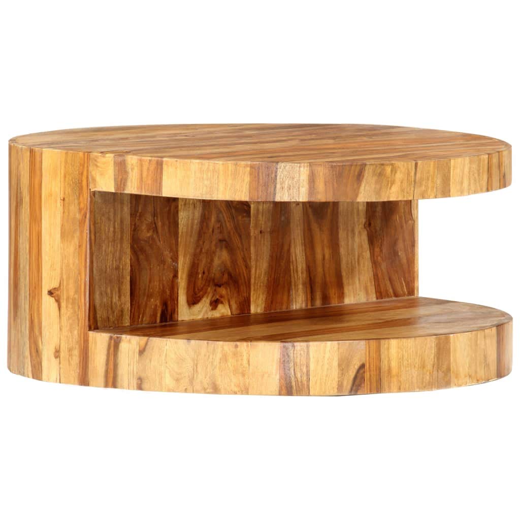 Solid Sheesham Wood Round Coffee Table with Storage Shelf C587