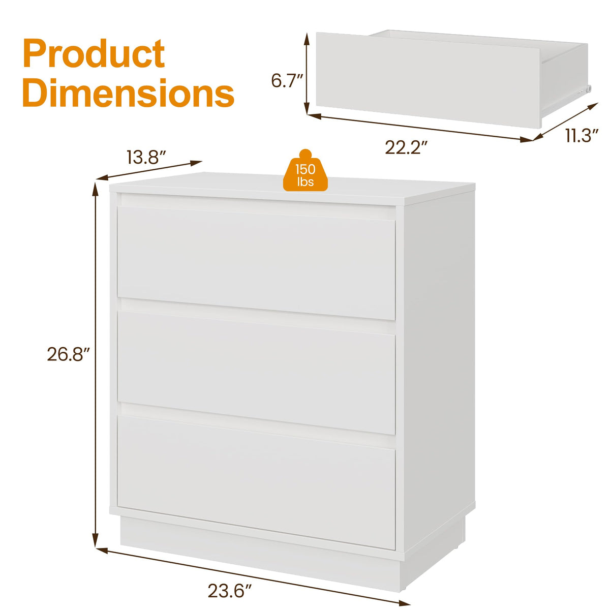 White 3 Drawer Nightstand C866