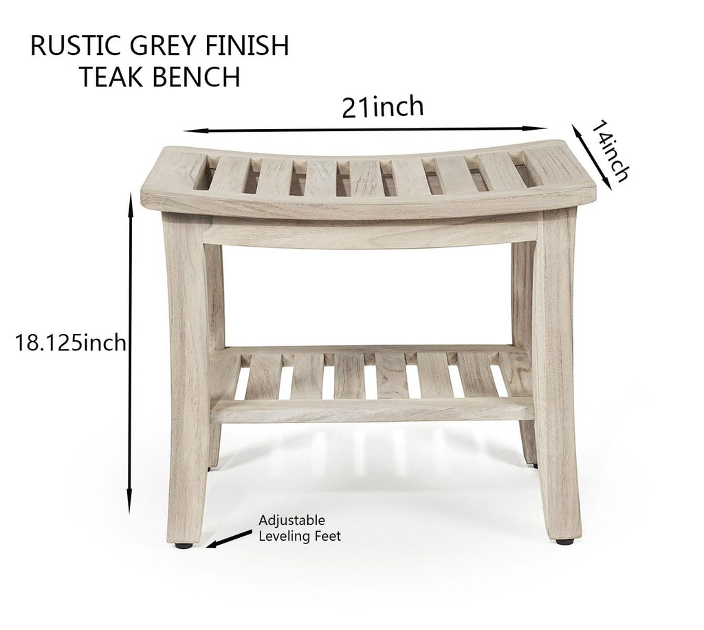 Gray Teak Shower Bench with Shelf 21 Inch N6911