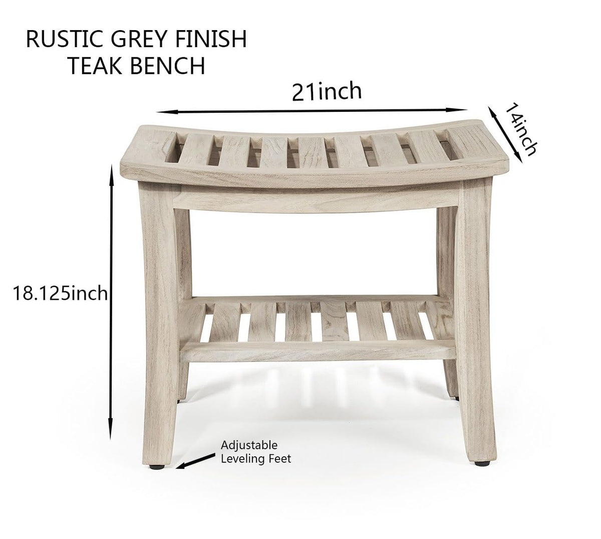 Gray Teak Shower Bench with Shelf 21 Inch N6911