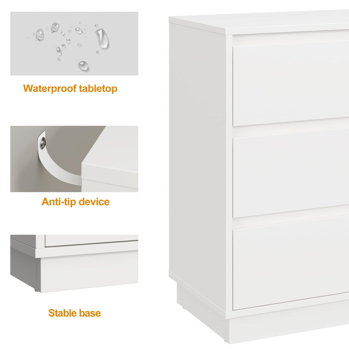 White 3 Drawer Nightstand C866