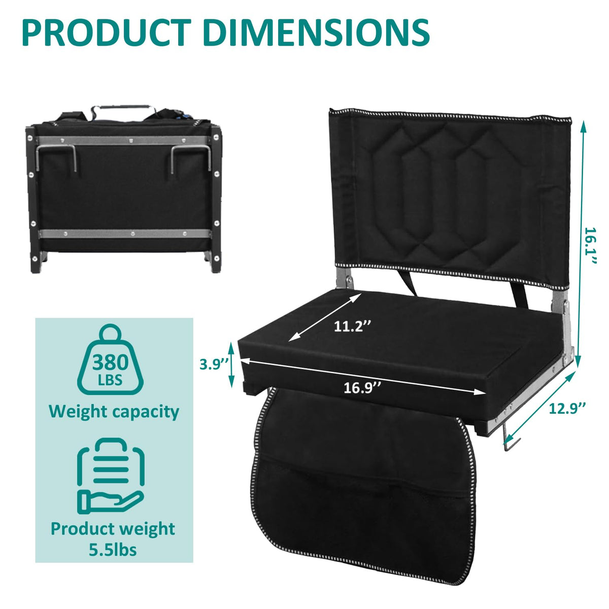 Black 2 Pack Cushioned Stadium Seats for Bleachers with Back Support X837682