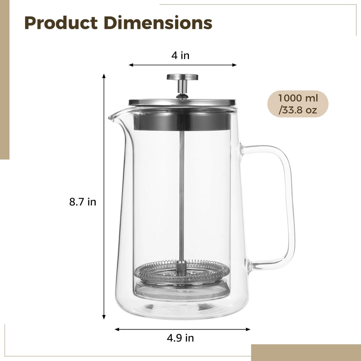 33.8 Oz Insulated Double Wall Tea Maker with Fine Mesh Filter S2825
