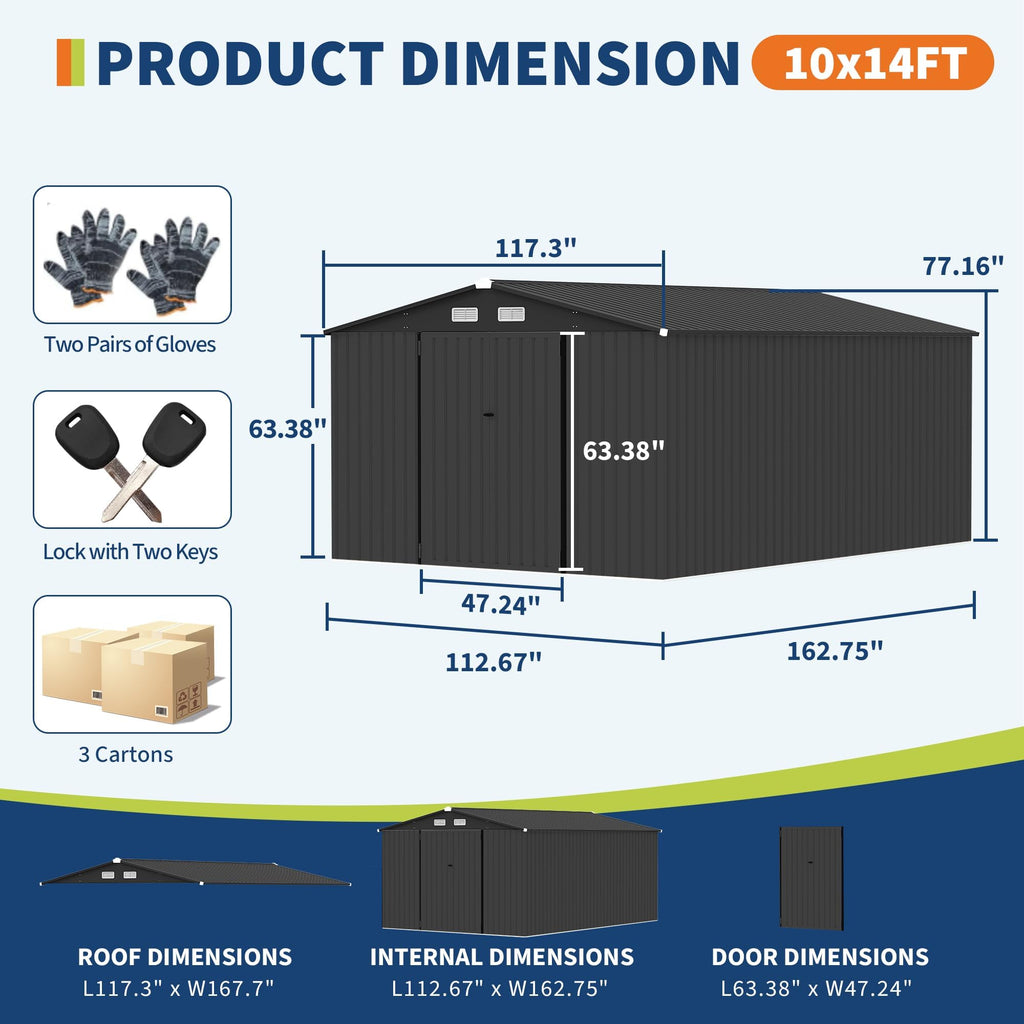 10x14 ft Metal Outdoor Storage Shed Q8074