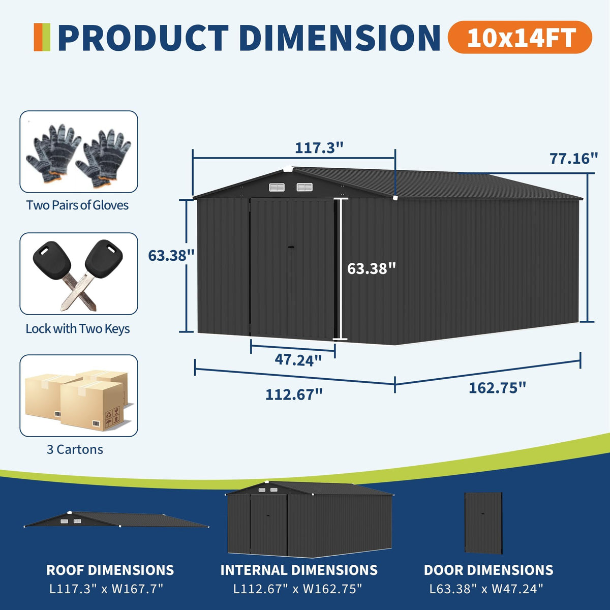 10x14 ft Metal Outdoor Storage Shed Q8074