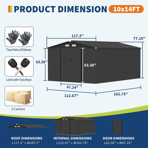 10x14 ft Metal Outdoor Storage Shed Q8074