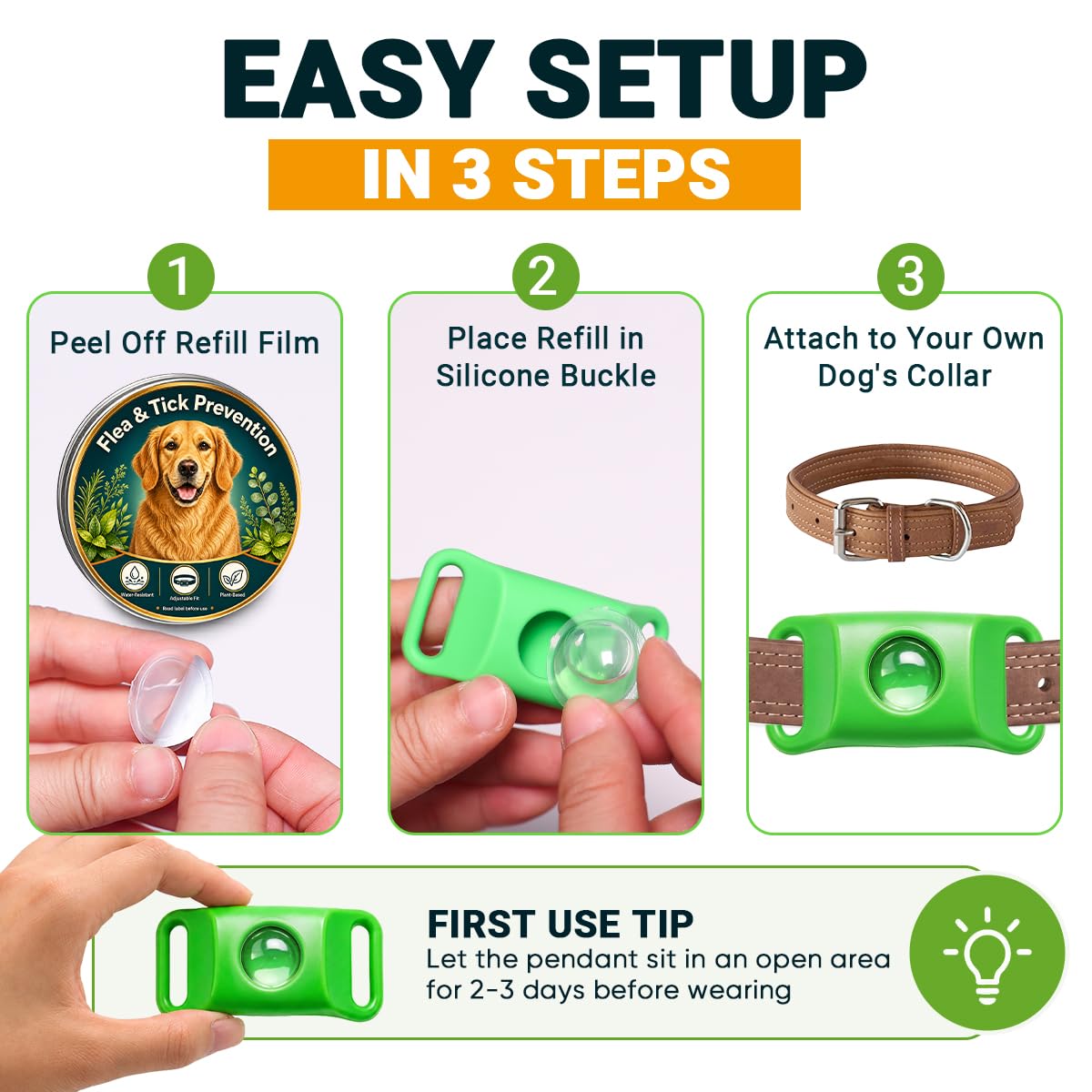 Flea and Tick Prevention Pendant for Dogs with 2 Pendants and 6 Refills I634262