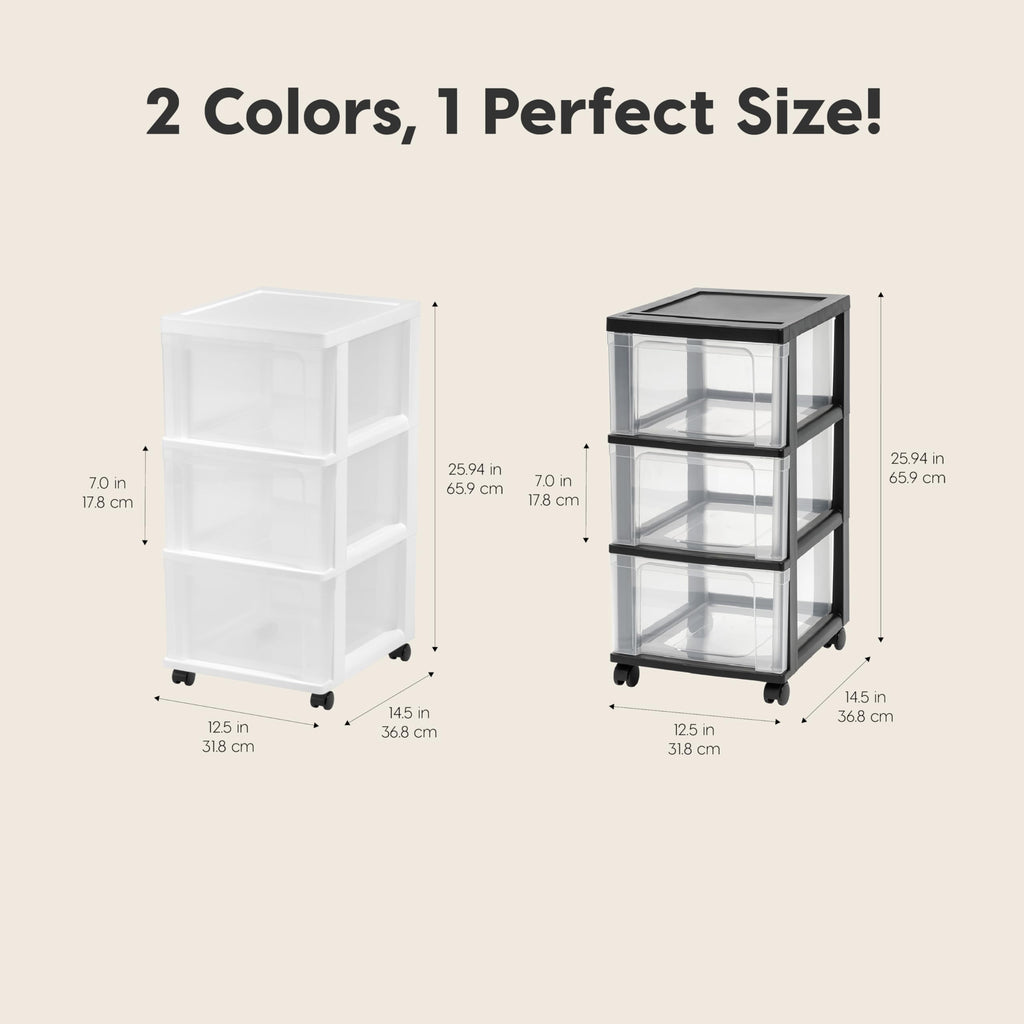 3 Drawer White Clear Storage Organizer Rolling Cart I363448