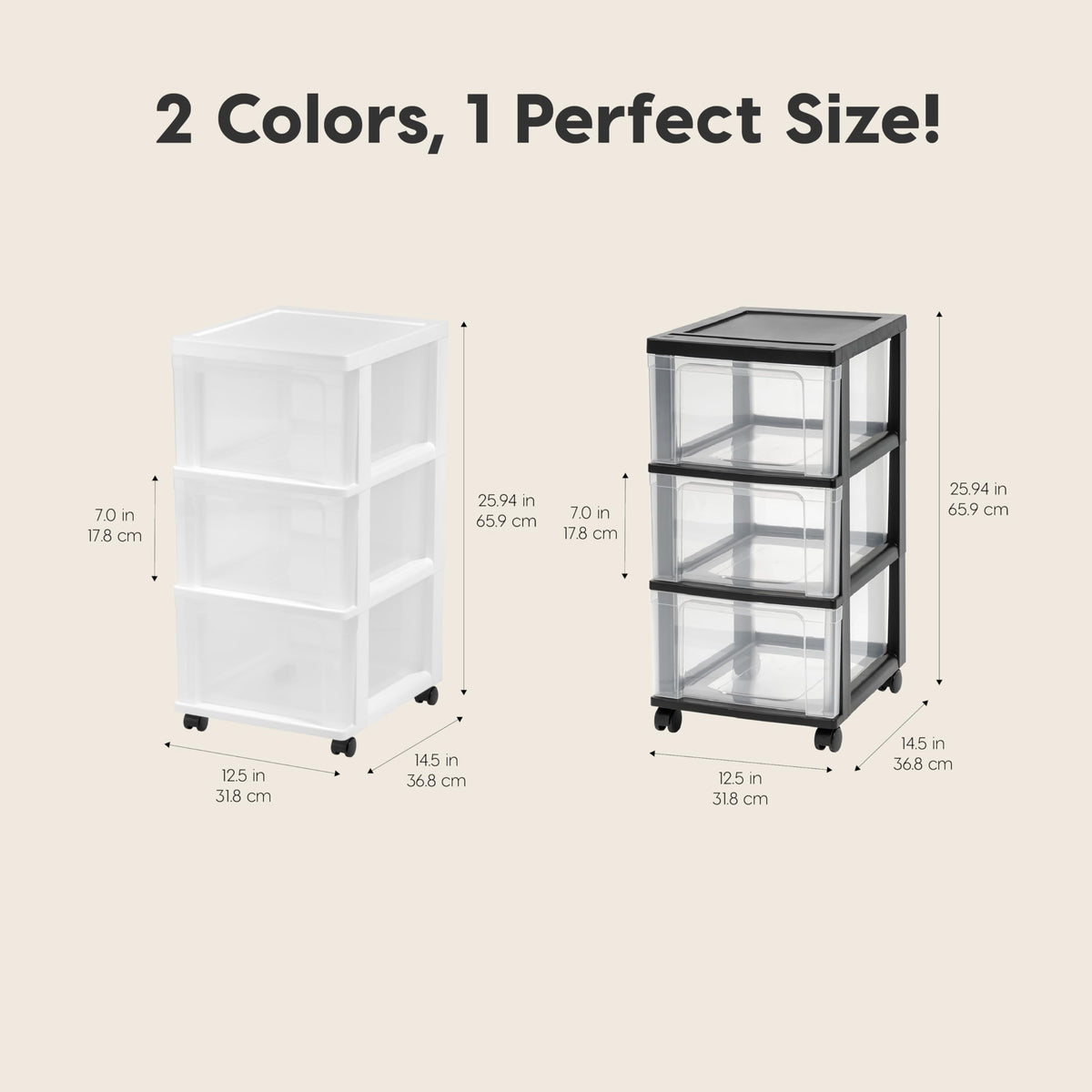 3 Drawer White Clear Storage Organizer Rolling Cart I363448