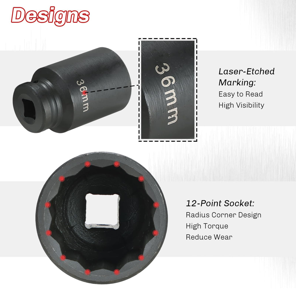 Heavy Duty Ball Joint Press and U Joint Removal Tool Kit & 1/2-Inch Drive Impact Socket Set P1130