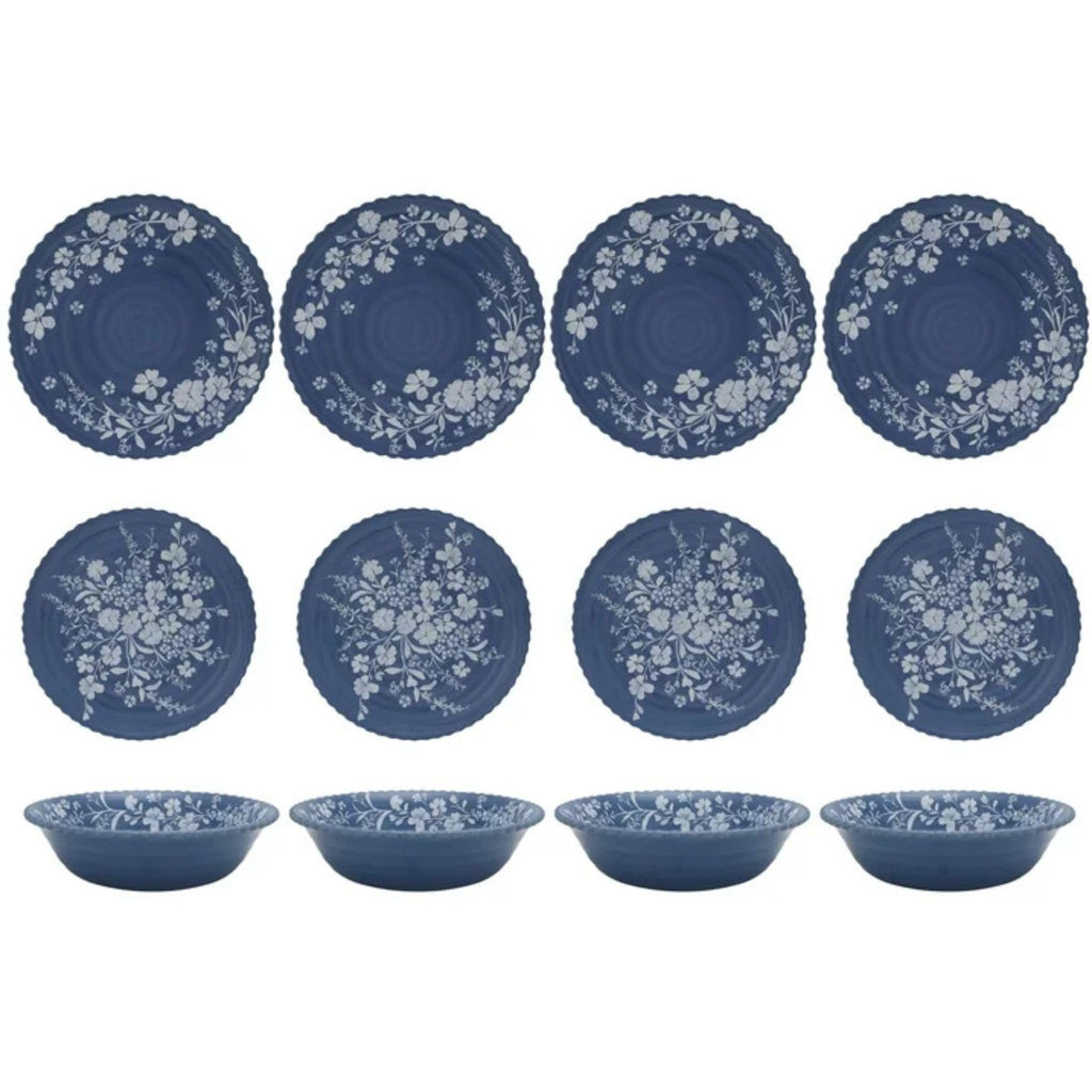 12-Piece Bamboo Melamine Dinnerware Set, Service for 4, Blue D6862