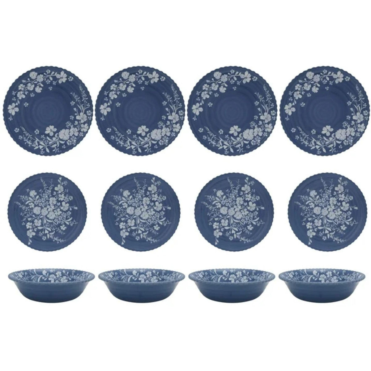 12-Piece Bamboo Melamine Dinnerware Set, Service for 4, Blue D6862
