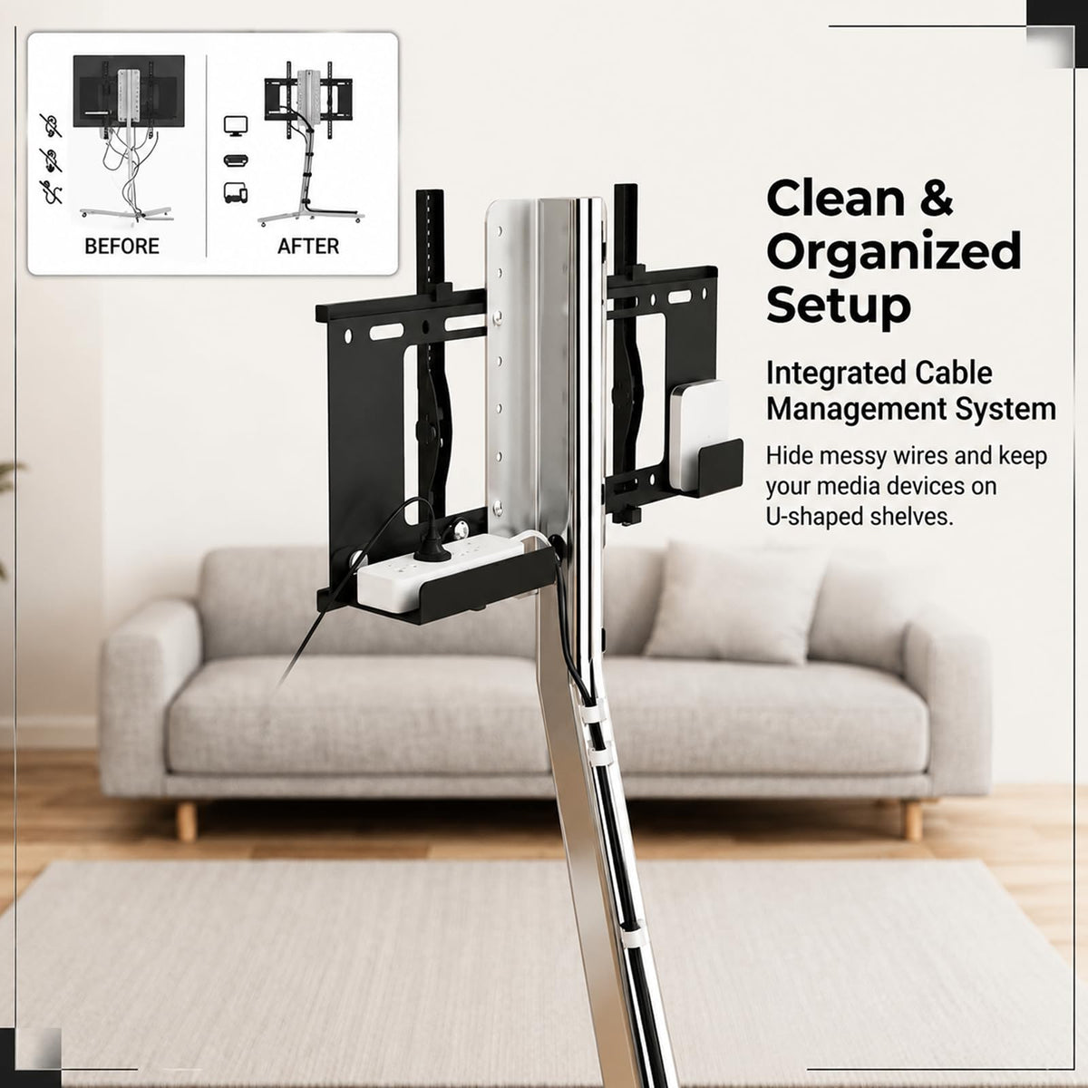 Rolling TV Stand Mount for 40” to 70” TVs up to 88 lbs with Wheels V976