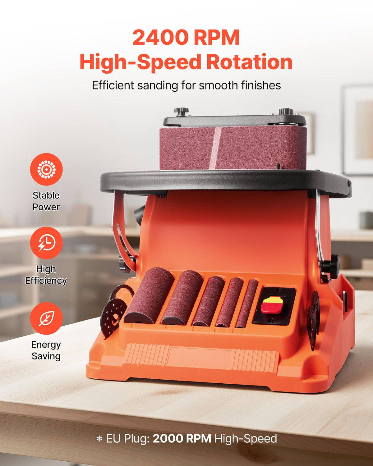 Oscillating Belt and Spindle Sander, 2400RPM Benchtop with 5 Sleeves & Sanding Belt V342