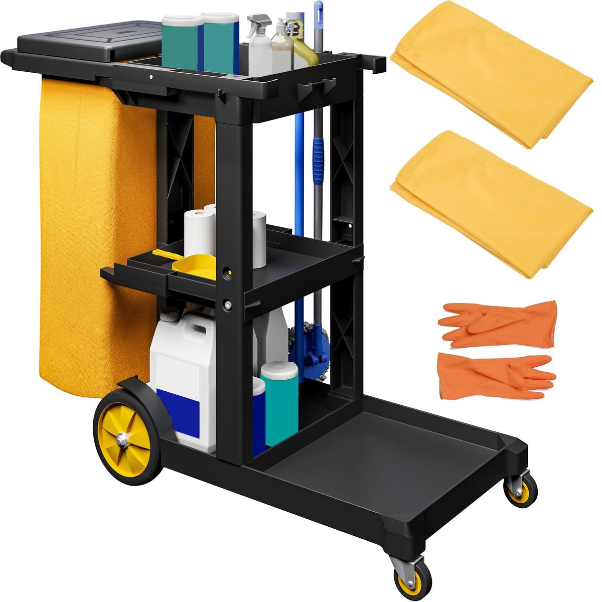 Black 3-Shelf Cleaning Cart on Wheels E62173