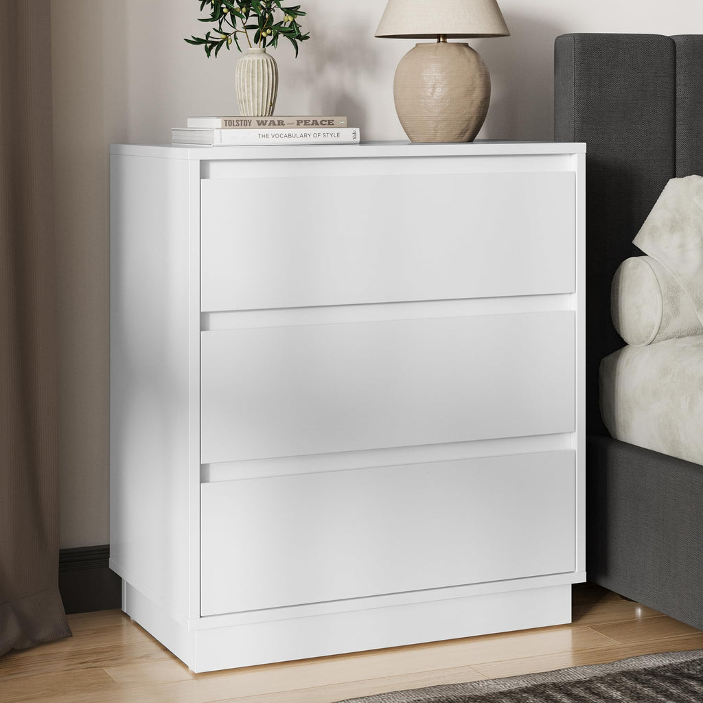 White 3 Drawer Nightstand C866