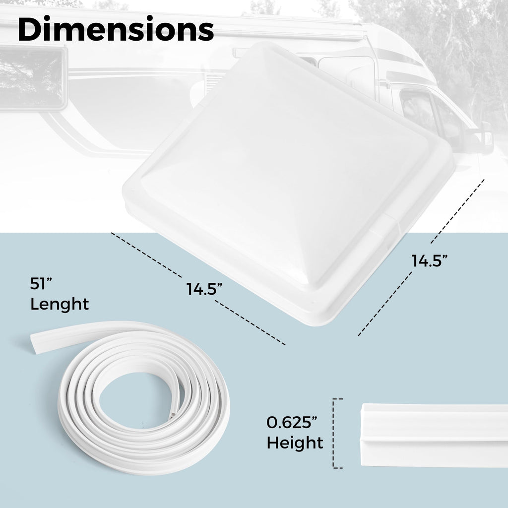 14" RV Roof Vent Cover with Rubber Seal Strip H744