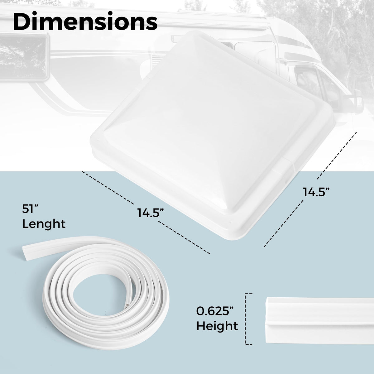 14" RV Roof Vent Cover with Rubber Seal Strip H744