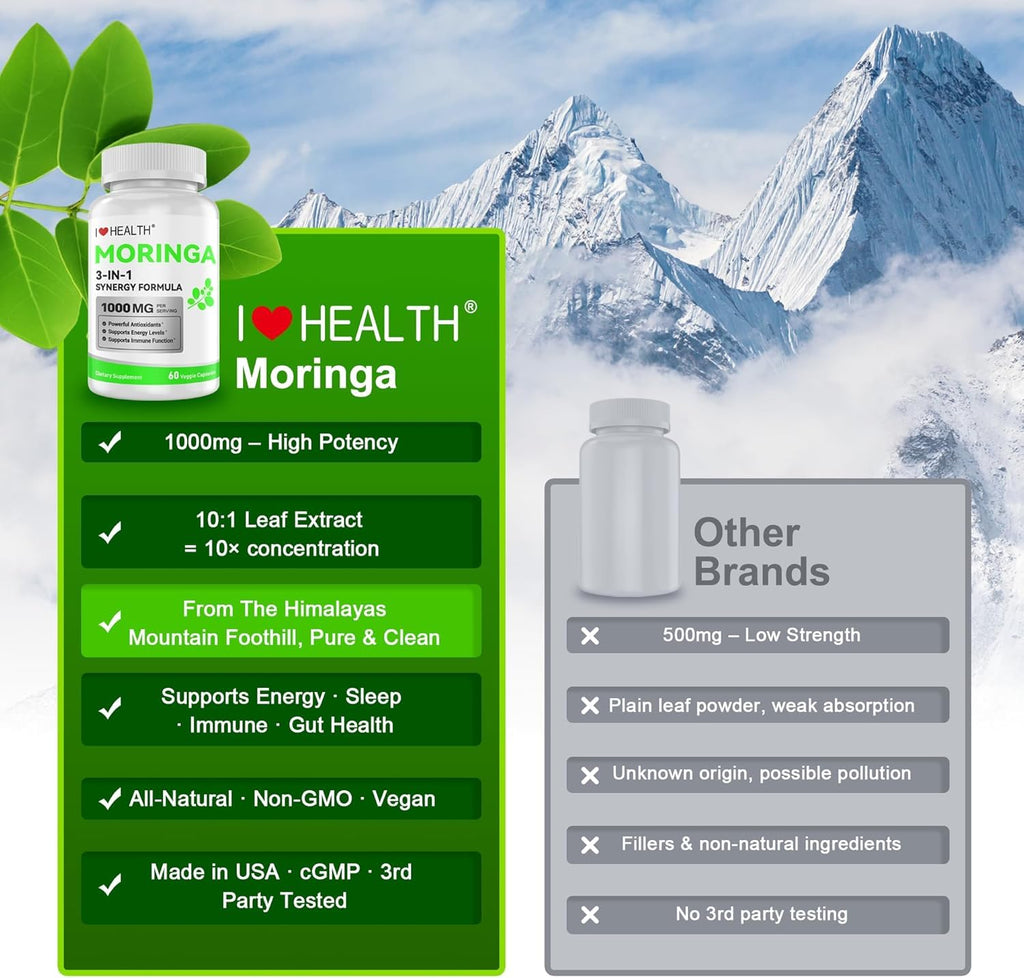Moringa Capsules 1000mg 10:1 Leaf Extract 60 Veg Capsules B119663