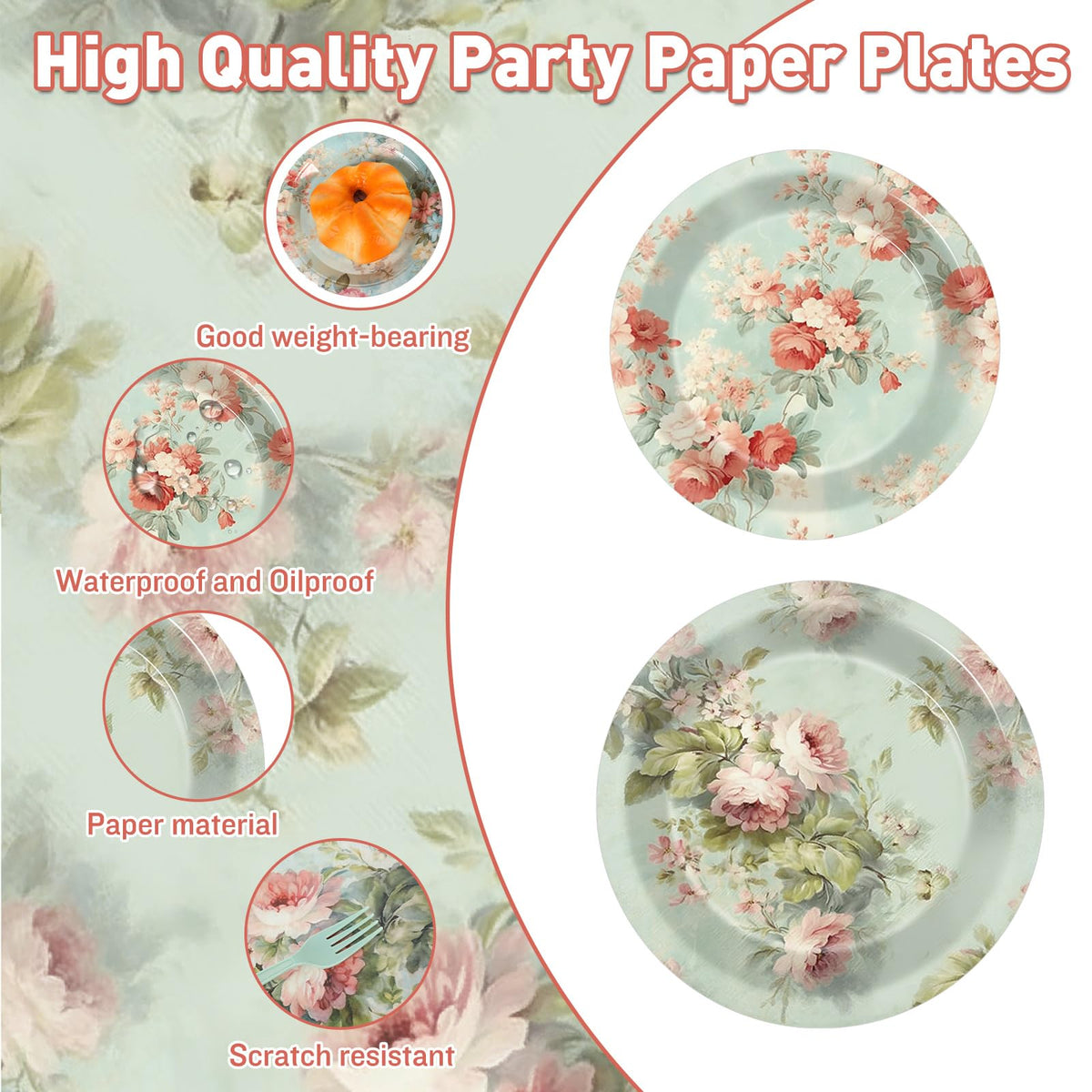 96Pcs Vintage Paper Plates and Napkins Set J120947