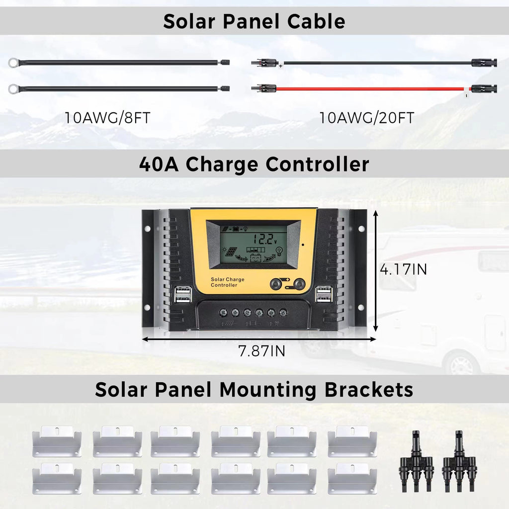 300 Watt 12 Volt Monocrystalline Solar Panel Kit with 40A PWM Charge Controller U544