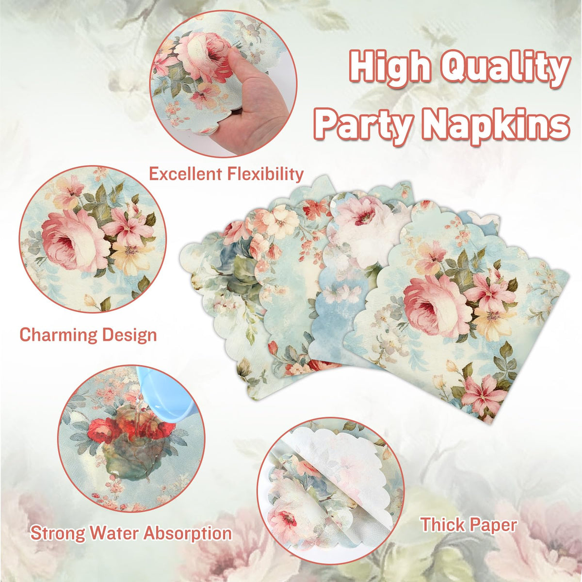 96Pcs Vintage Paper Plates and Napkins Set J120947
