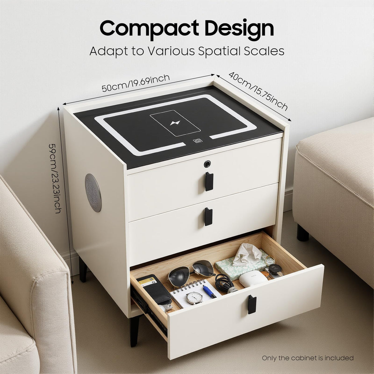 3-Drawer LED Nightstand with Wireless Charging Station L685