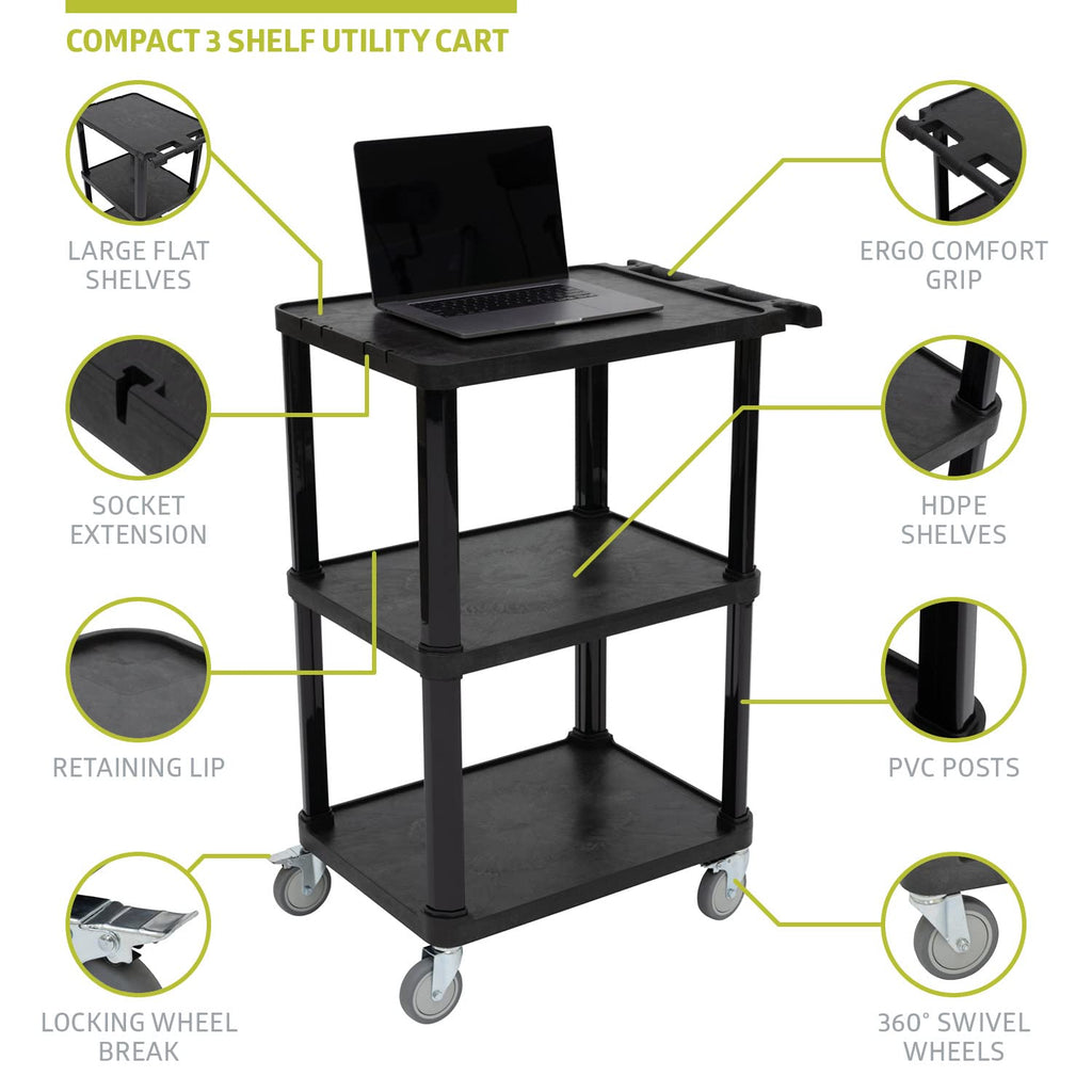 3-Tier Plastic Utility Cart with Lockable Wheels Z161