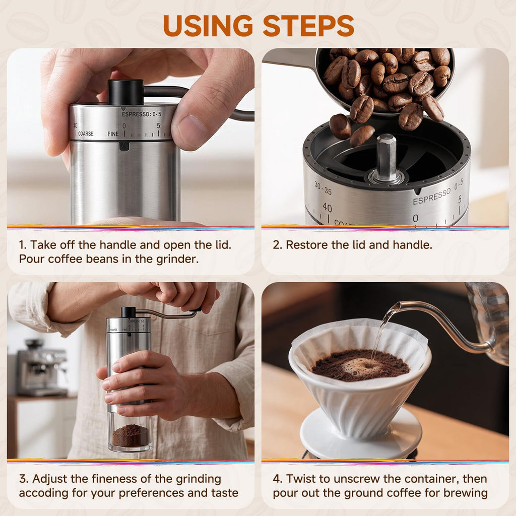 Manual Stainless Steel Conical Burr Coffee Grinder with Hand Crank J528473