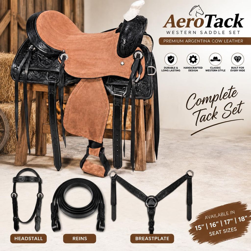 Argentina Cow Leather Saddle Set with Headstall, Reins & Breastplate M515