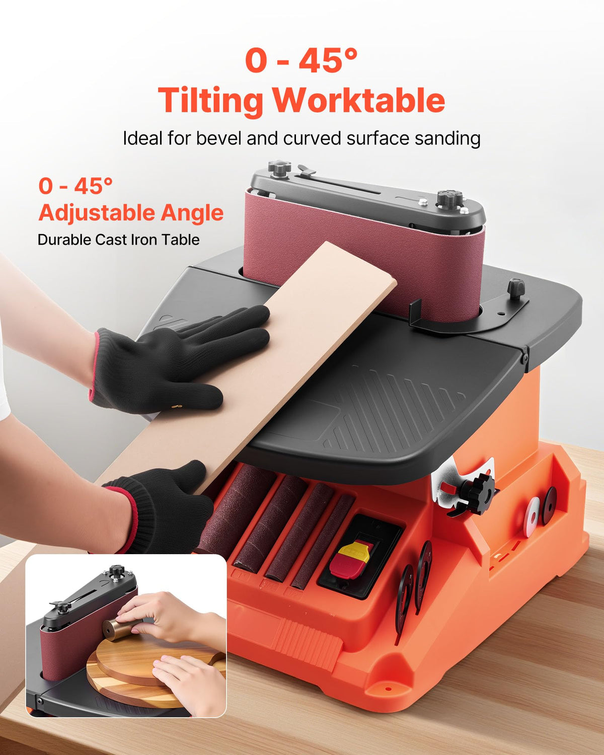 Oscillating Belt and Spindle Sander, 2400RPM Benchtop with 5 Sleeves & Sanding Belt V342