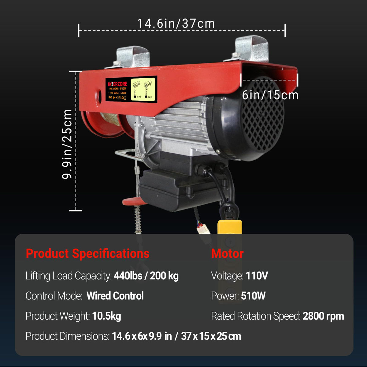 440 Lbs Electric Hoist Winch U6670