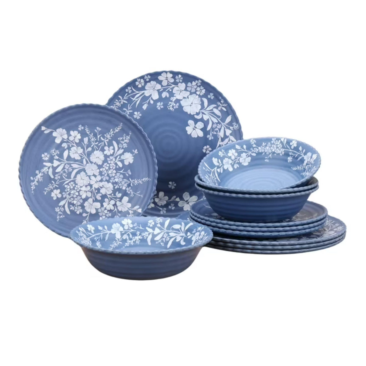 12-Piece Bamboo Melamine Dinnerware Set, Service for 4, Blue D6862