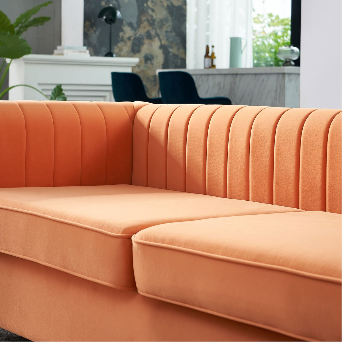 Orange Velvet 3-Seater Sofa with Rolled Arms P864