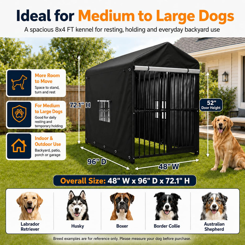 8x4 FT Heavy Duty Outdoor Dog Kennel with Full Cover R91202